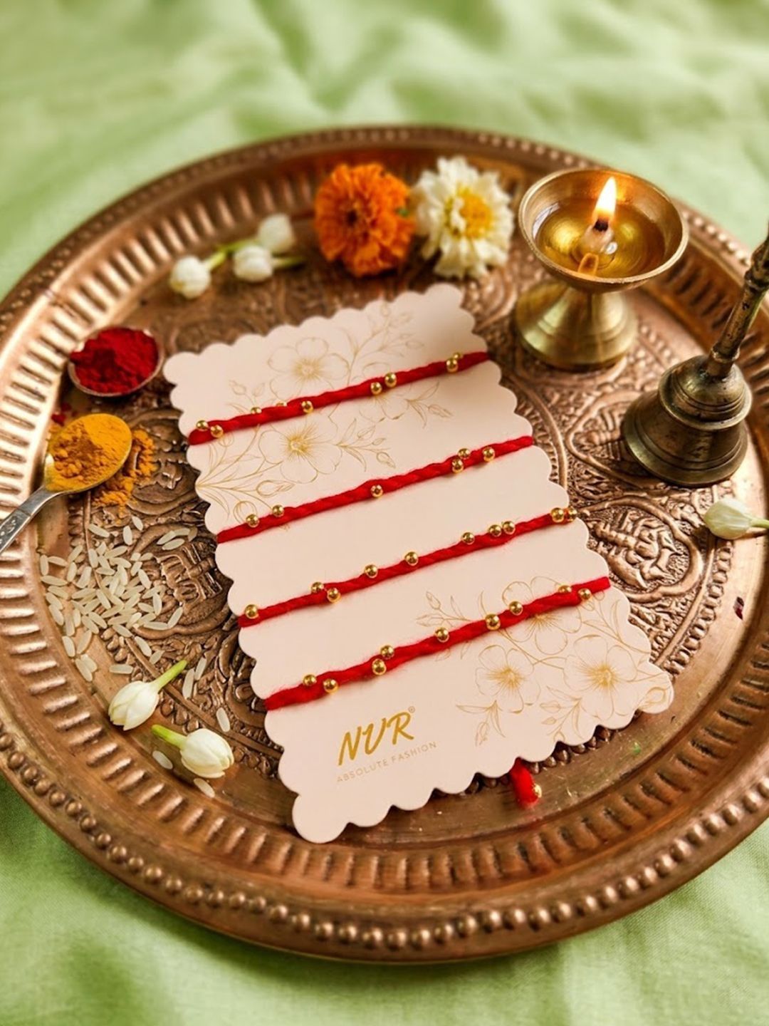 NVR Set Of 4 Traditional Red Thread Rakhi With Roli Chawal Chandan Mishri-picture-58