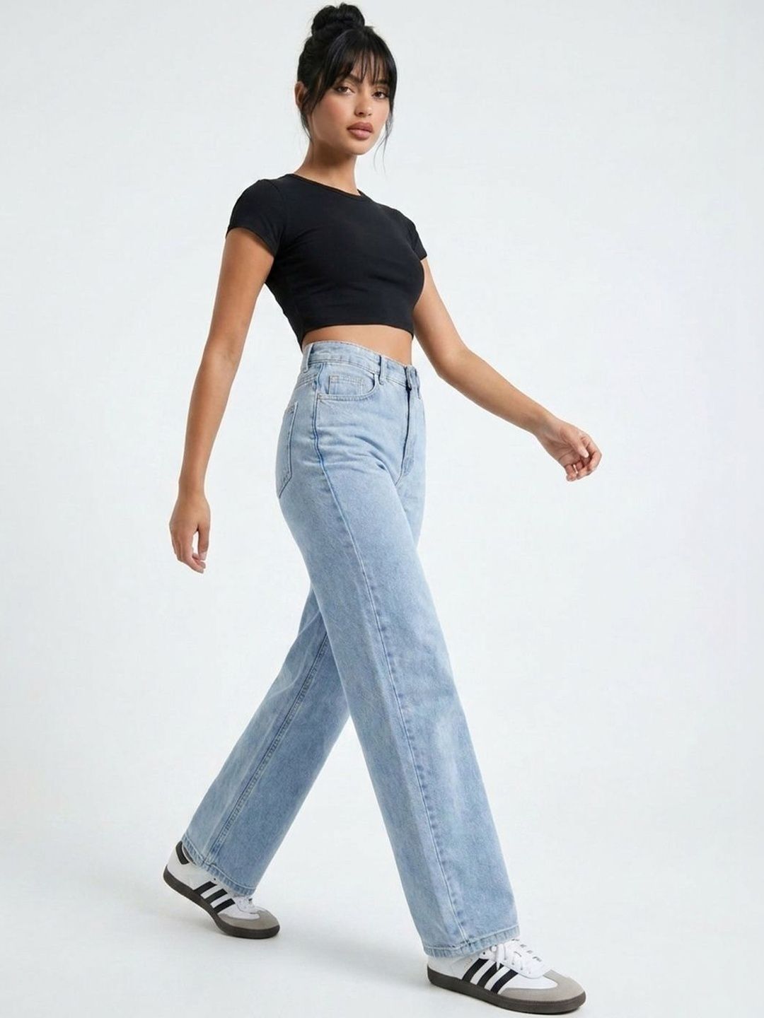 glitchez Women Comfort Wide Leg High-Rise Light Fade Acid Wash Stretchable Jeans-picture-47