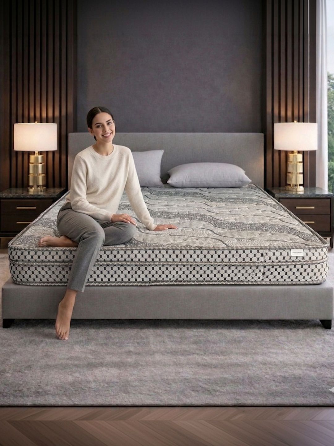 COZY CUB Grey Printed Sag Resistant High Density Foam Side Sleepers Single Mattress-image-36