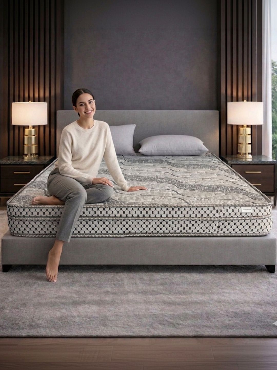 COZY CUB Grey Printed Sag Resistant High Density Foam Side Sleepers Single Mattress-image-26
