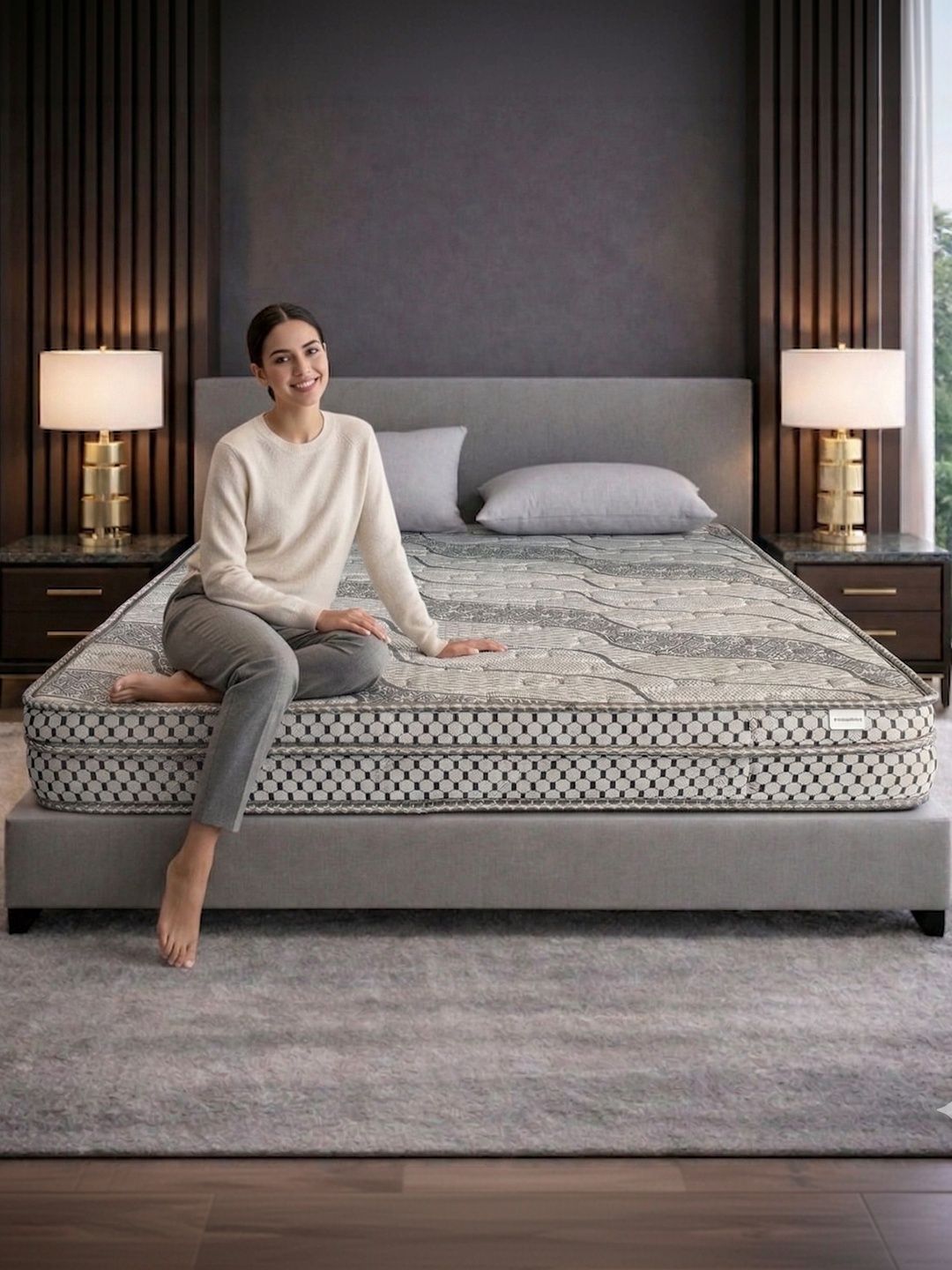 COZY CUB Grey Printed Sag Resistant High Density Foam Side Sleepers Single Mattress-image-44