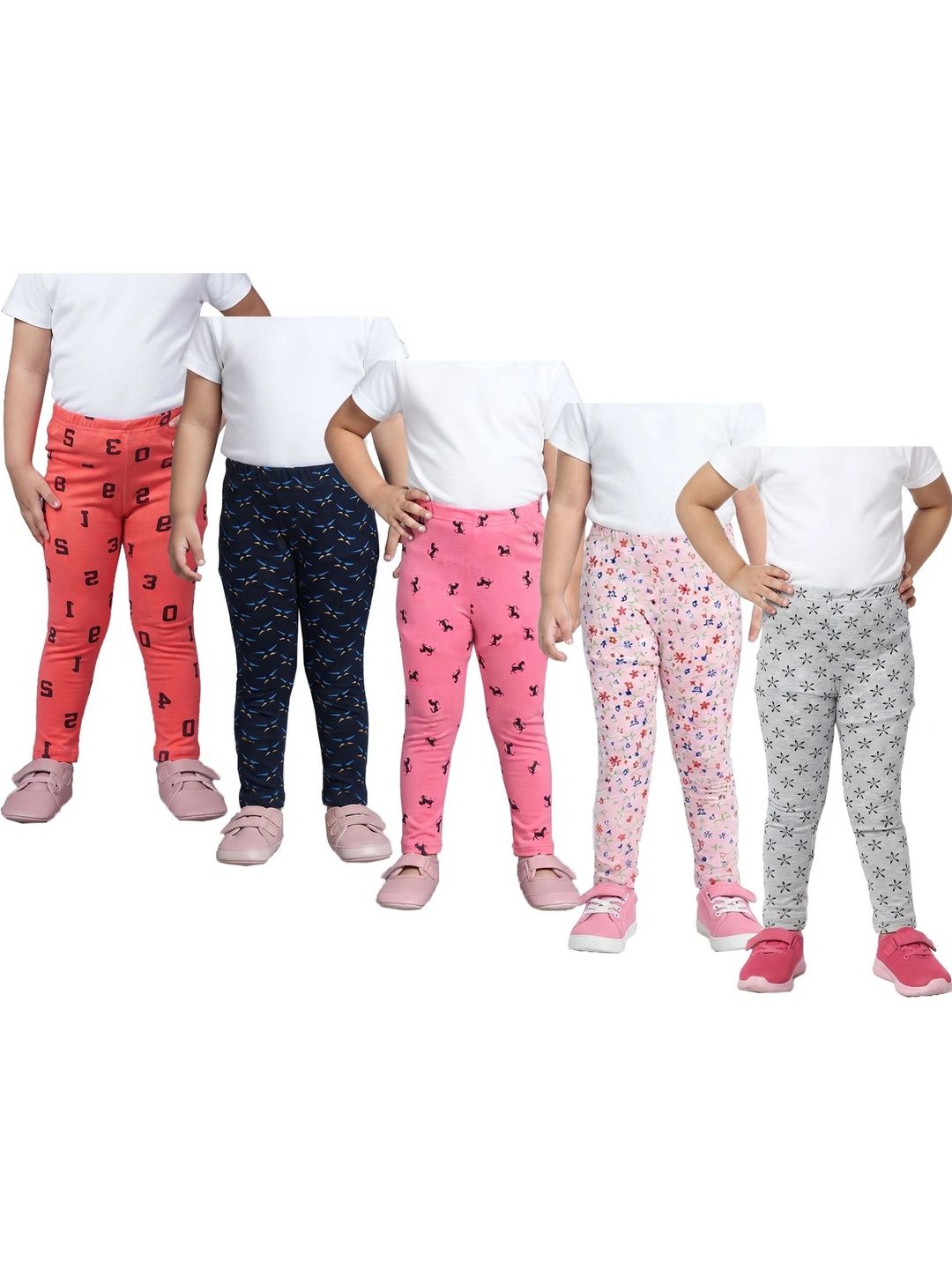 BAESD Girls Pack of 5 Printed Cotton Ankle Length Leggings-picture-42