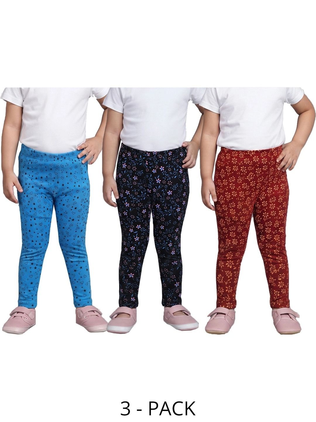 BAESD Girls Pack of 3 Printed Cotton Ankle Length Leggings-picture-22