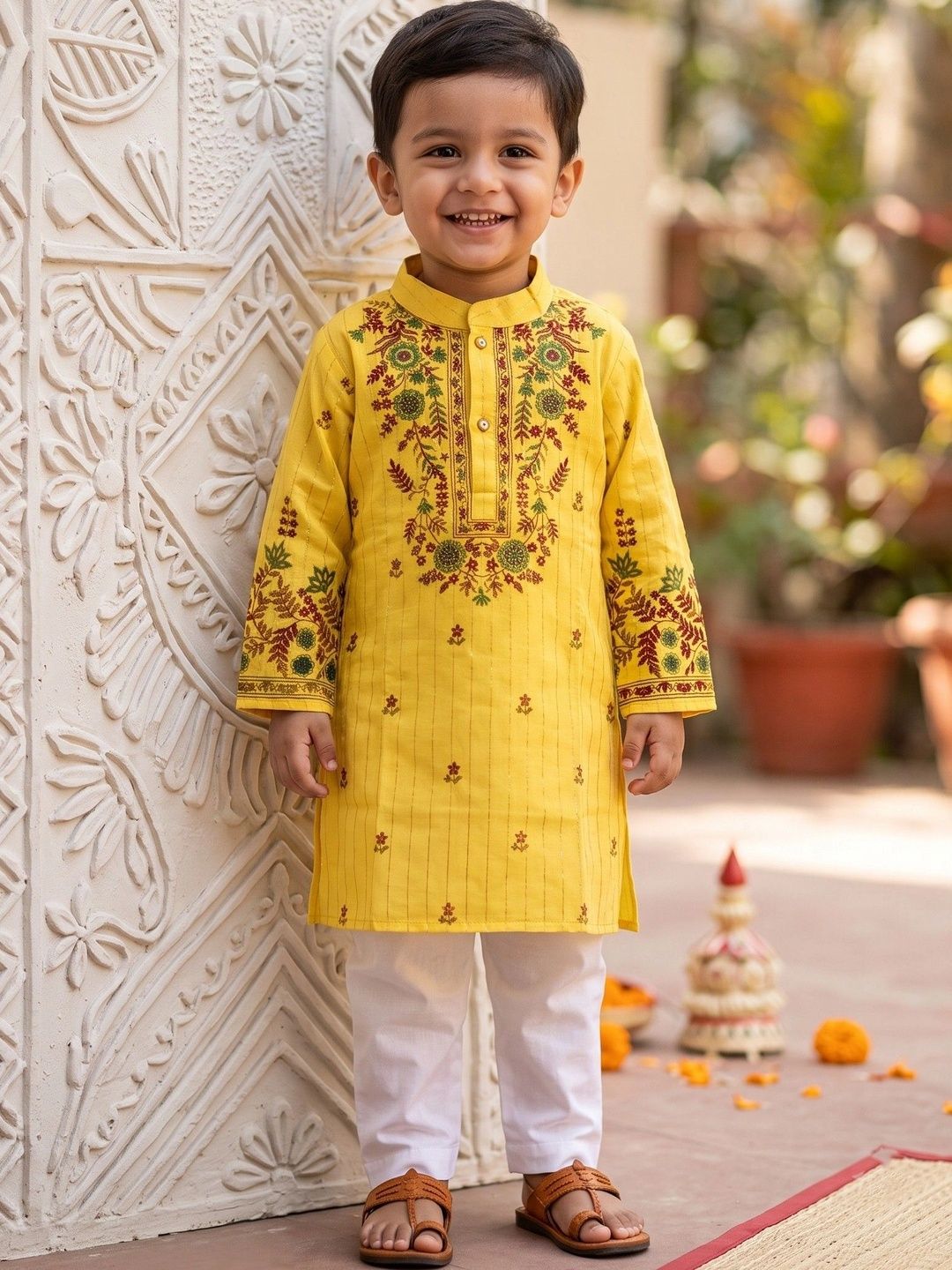 TAKE STYLE Boys Ethnic Motifs Embroidered Regular Thread Work Kurta with Pyjamas-picture-14