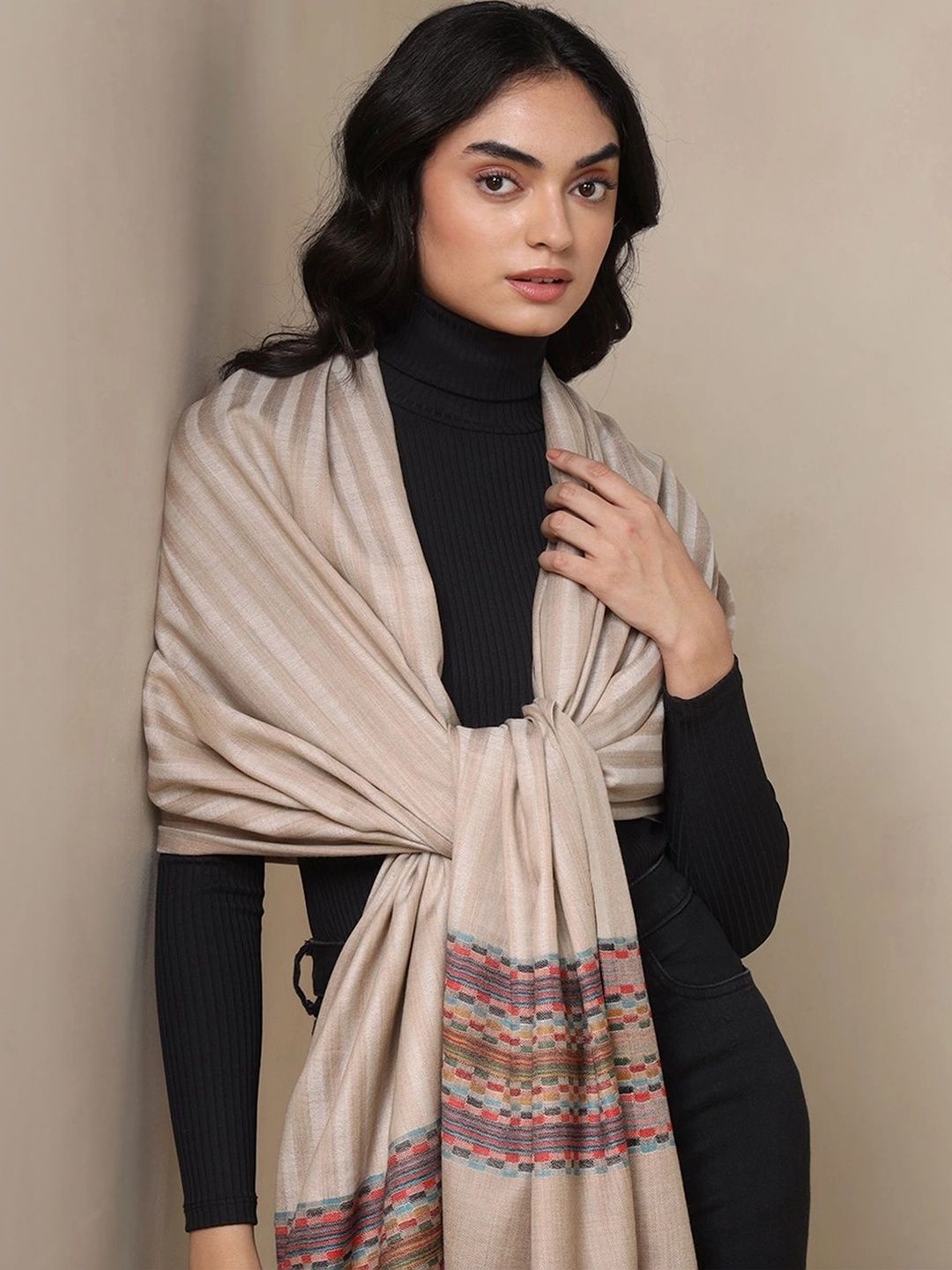 Fabindia Women Striped Woven Design Shawl-picture-30