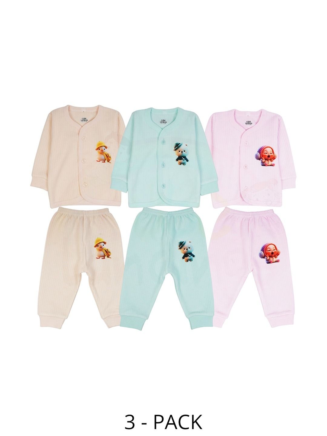 CUTE LANDINGS Unisex Kids Pack of 3 Cotton Round Neck Thermal Set-picture-30
