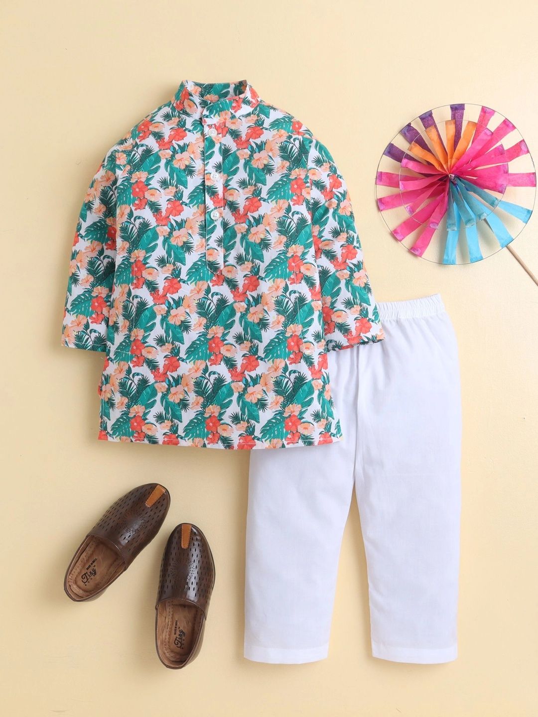 Knitting Doodles Boys Floral Printed Regular Pure Cotton Kurta with Pyjamas-picture-39