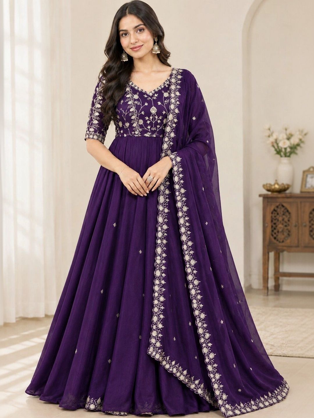 KALINI Women Floral Embroidered Empire Thread Work Kurta With Dupatta-picture-16