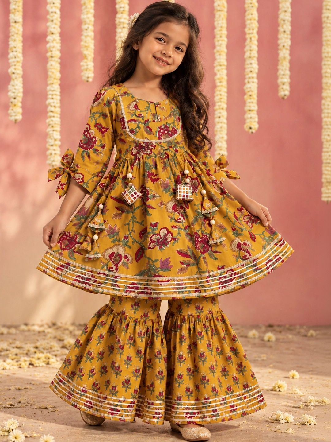 KALINI Girls Floral Printed Regular Pure Cotton Kurta with Sharara-picture-32