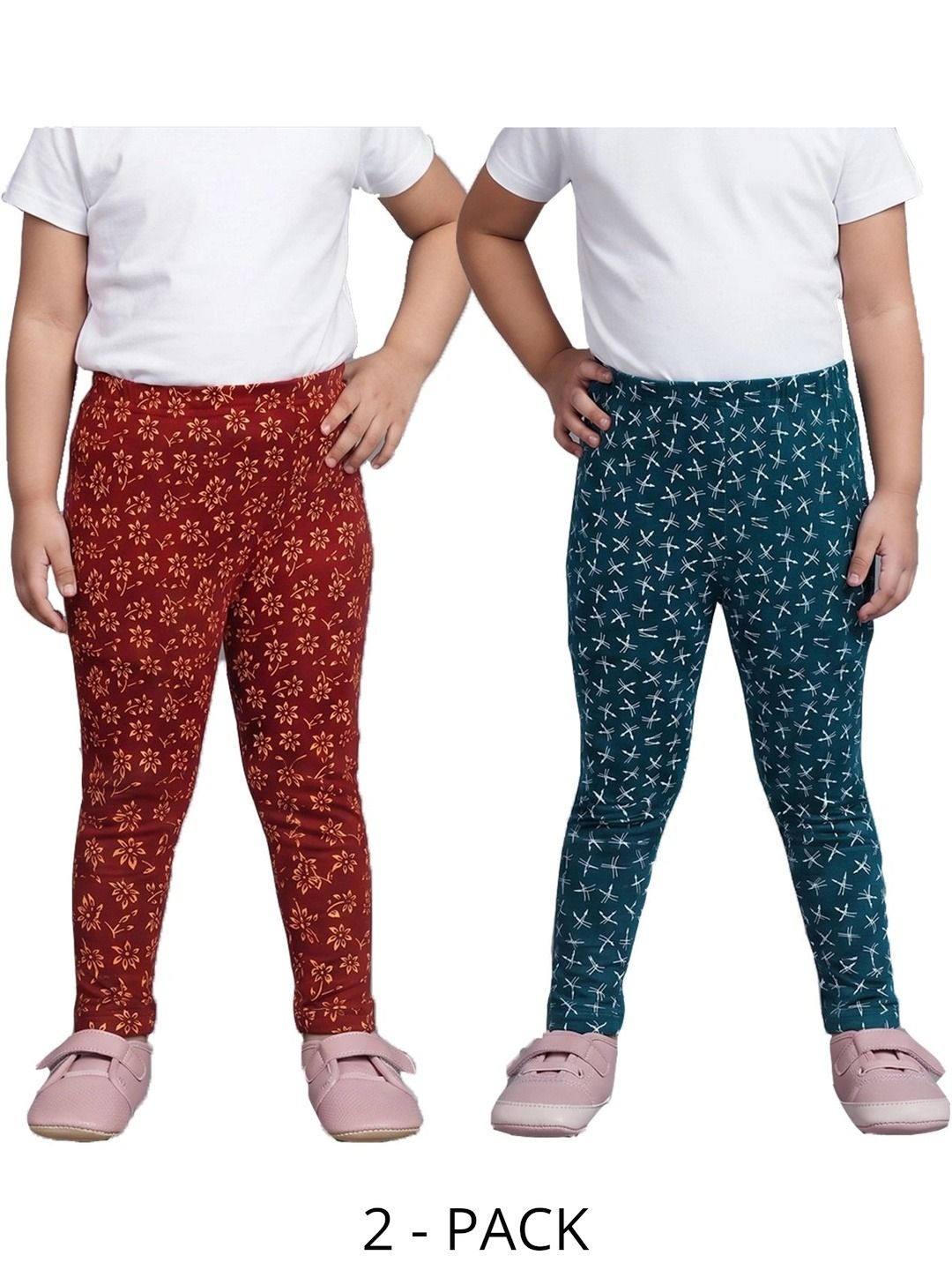 BAESD Girls Pack of 2 Printed Cotton Ankle Length Leggings-picture-56