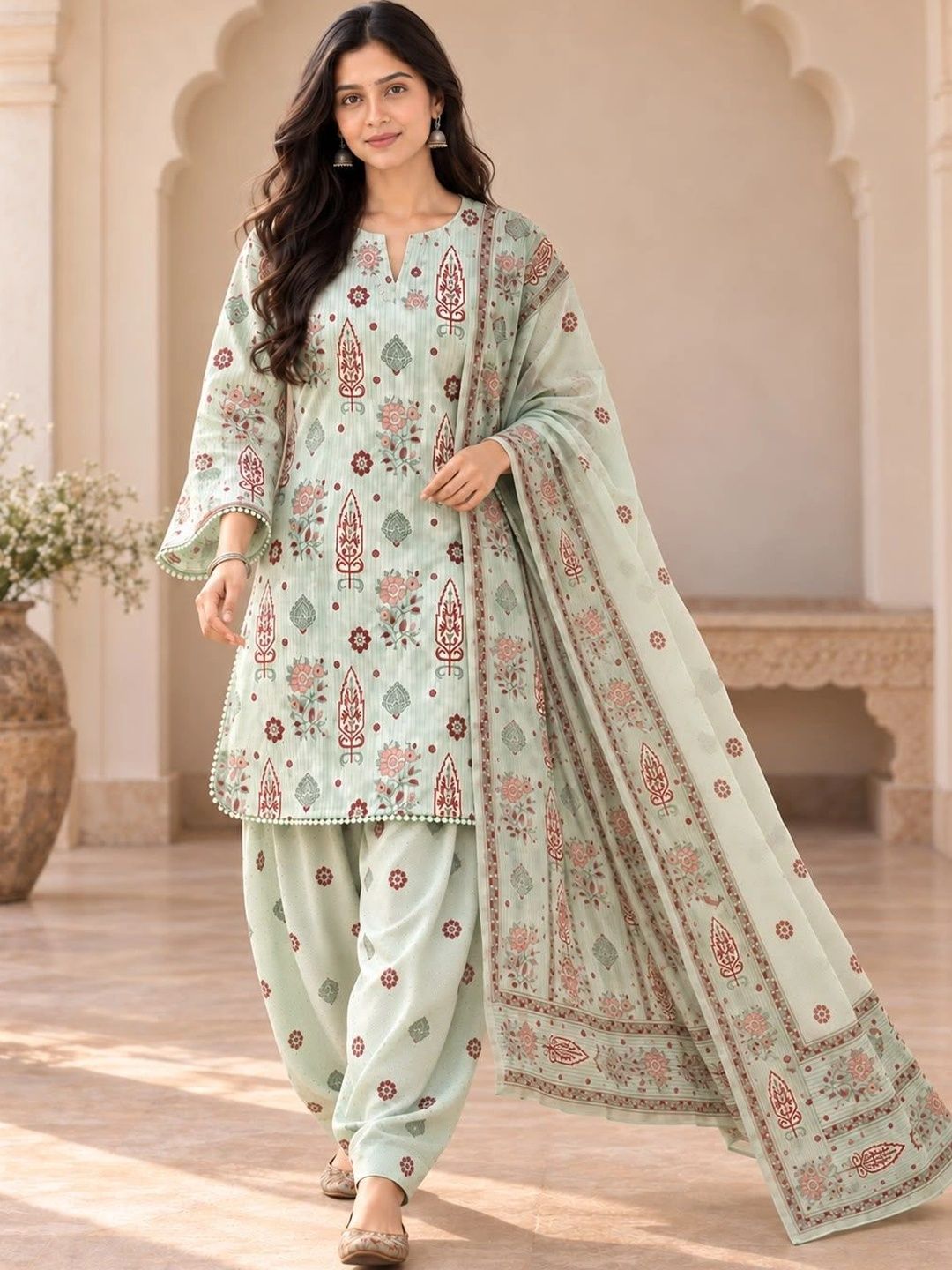 Anouk Anouk Women Ethnic Motifs Printed Regular Pure Cotton Kurta with Patiala & With Dupatta