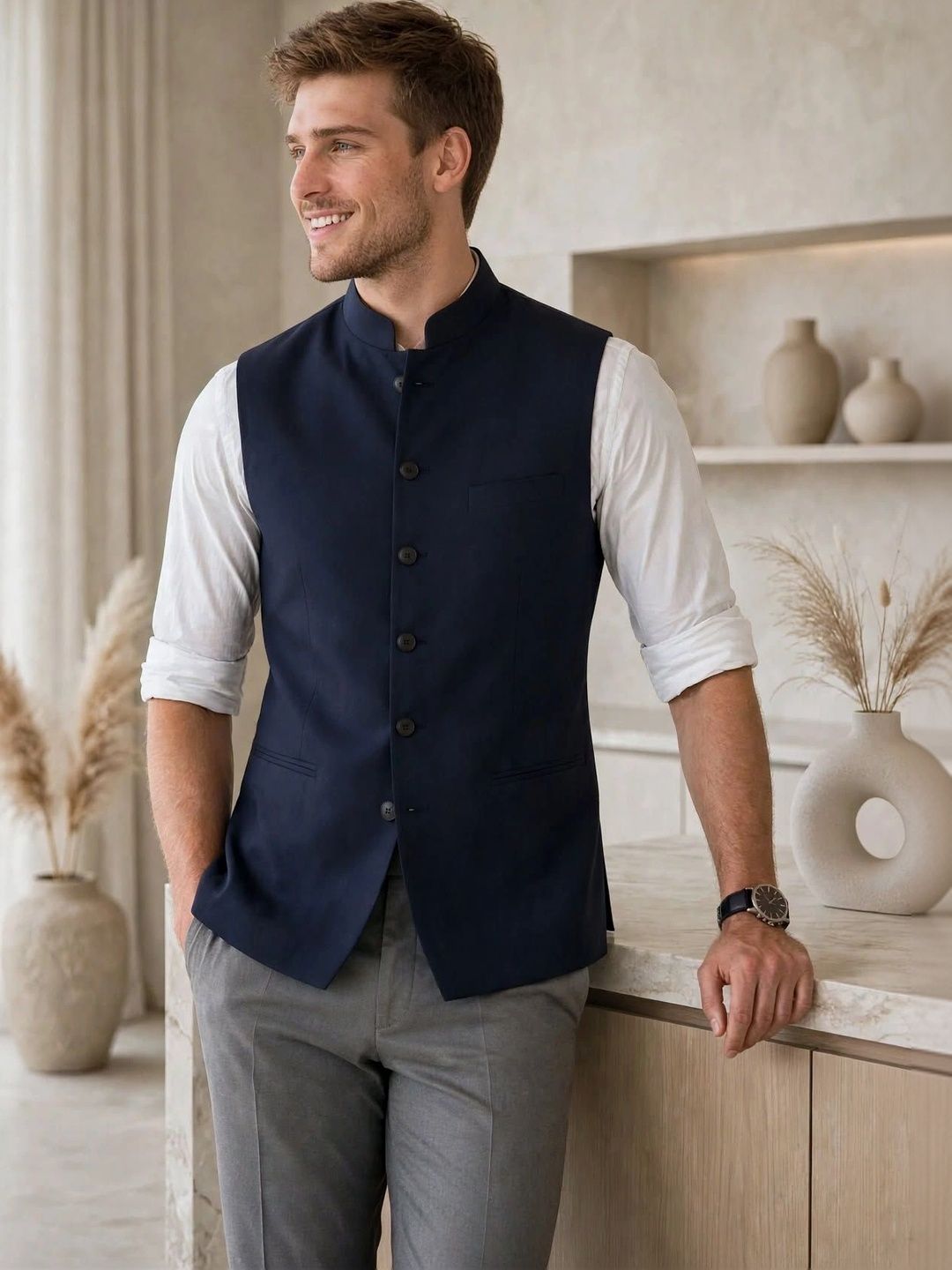 Moda Rapido Moda Rapido Mandarin Collar Nehru Jacket