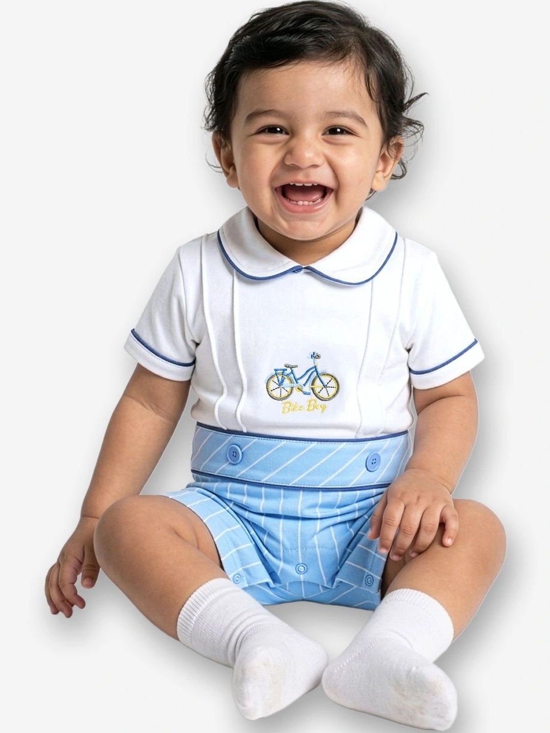 Hopscotch Hopscotch Infant Girls Printed Cotton Round Neck Romper