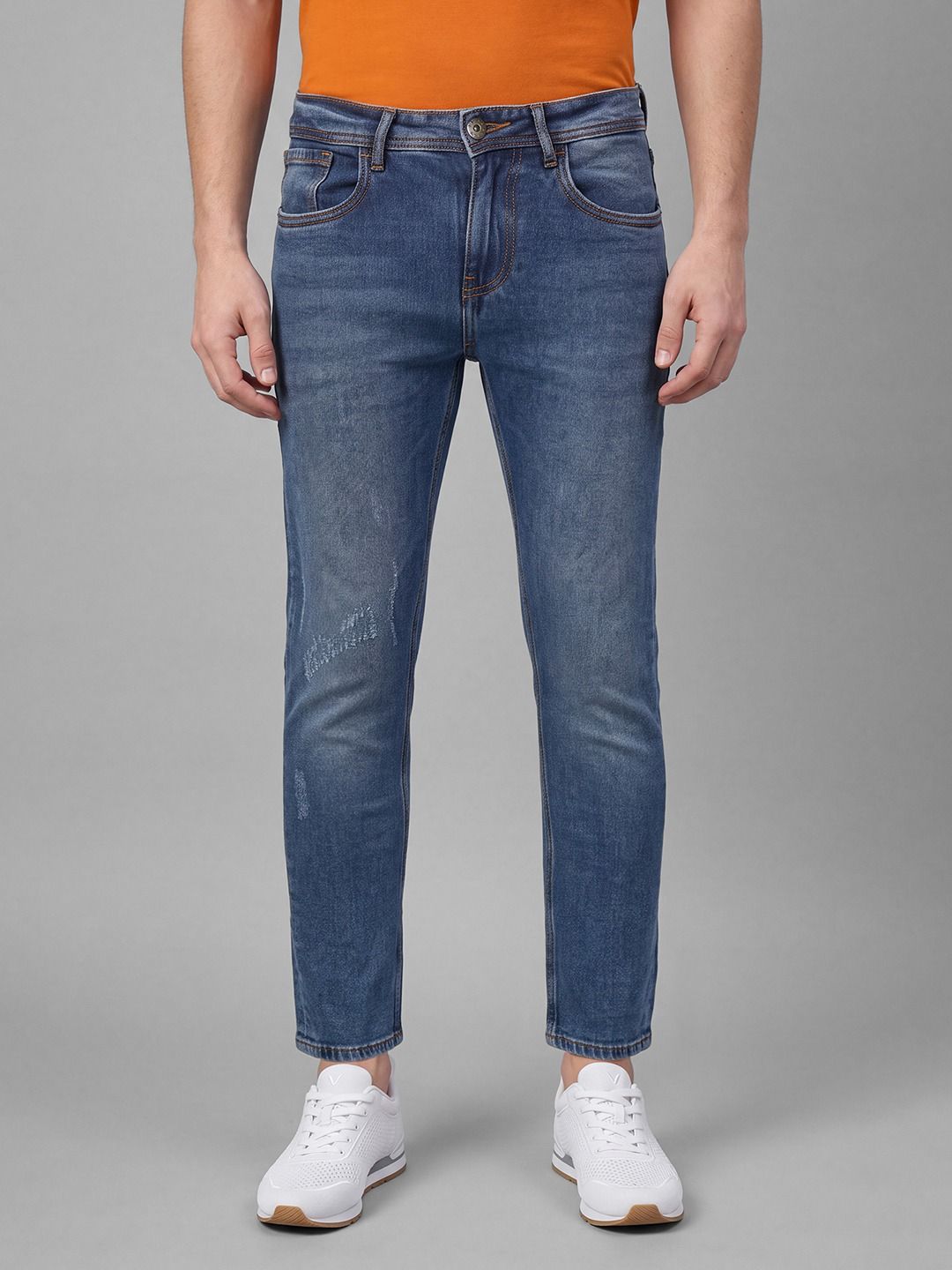 Being by Being Human Being by Being Human Men Cropped Fit Mid-Rise Low Distress Heavy Fade Stretchable Jeans