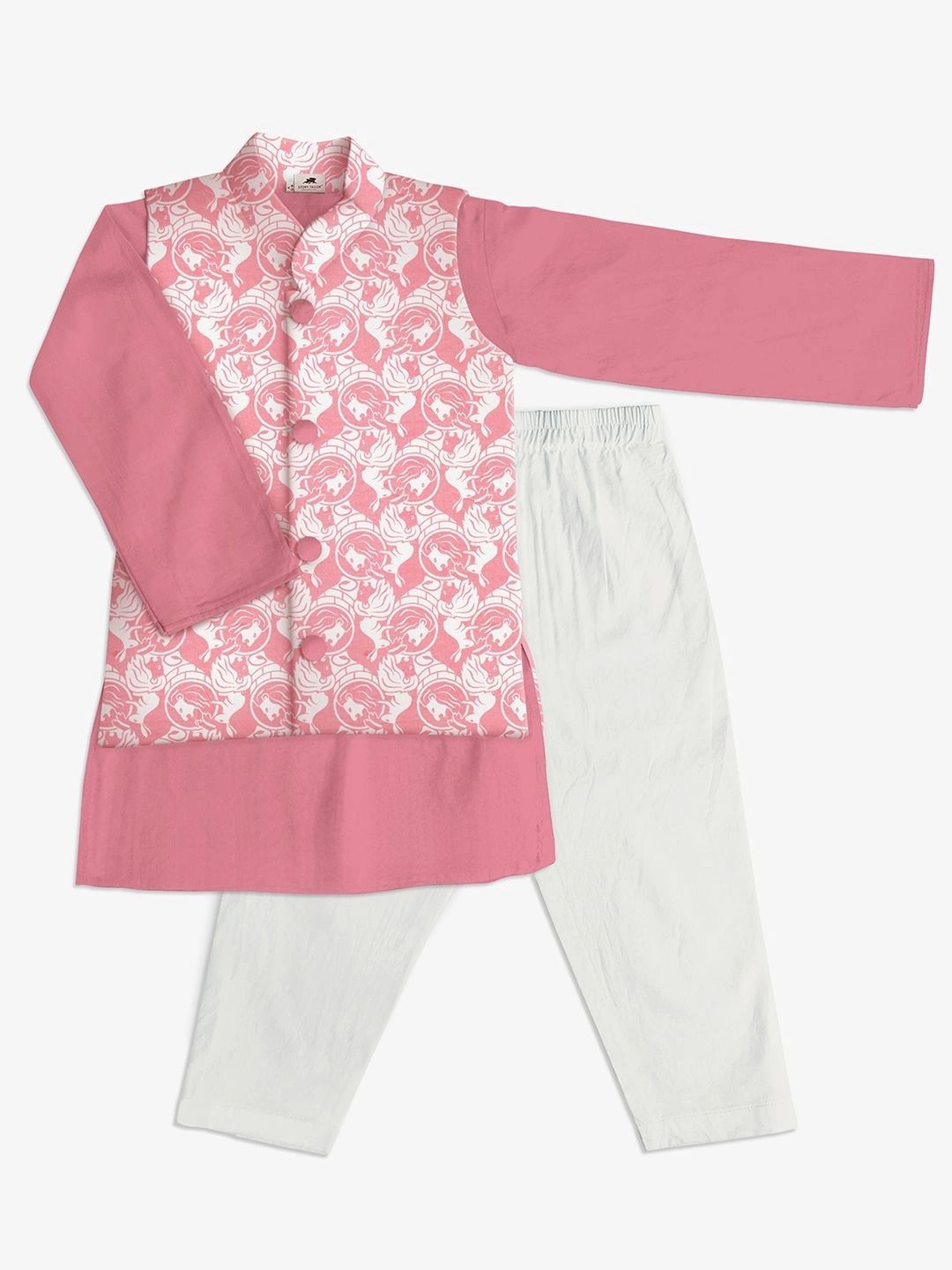 STORY TAILOR Boys Ethnic Motifs Printed Regular Pure Cotton Kurta with Pyjamas-picture-31