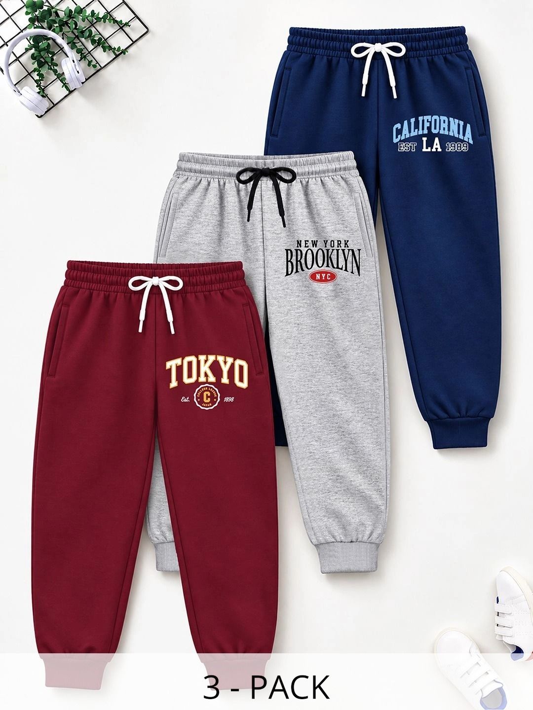 YK X Trampoline Boys Pack of 3 Regular Fit Typography Training Joggers-picture-19