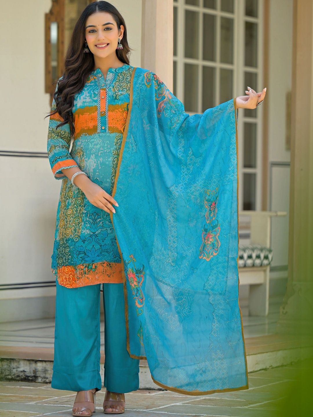 KALINI Women Ethnic Motifs Printed Regular Kurta with Palazzos & With Dupatta-picture-13