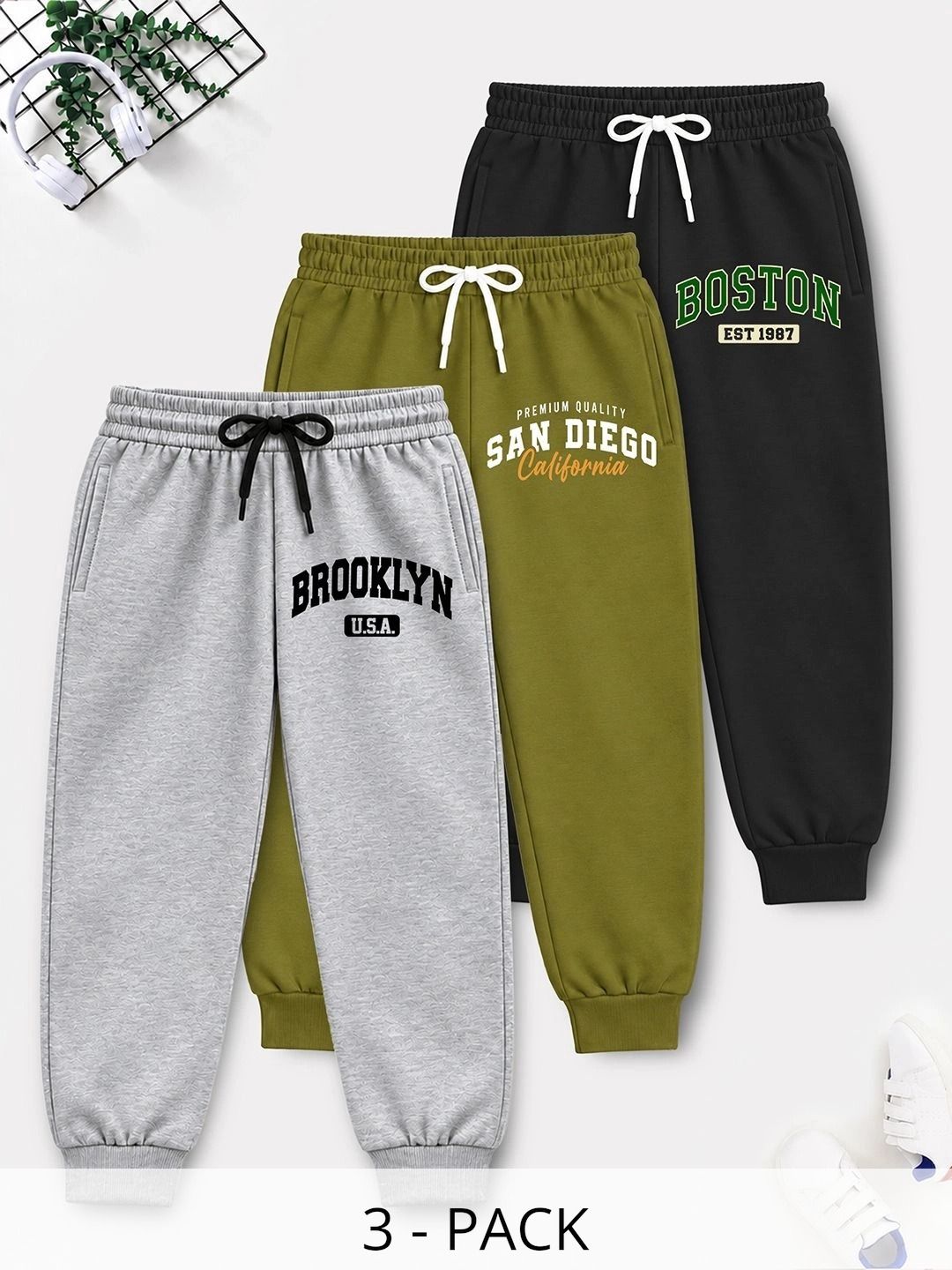 YK X Trampoline Boys Pack of 3 Regular Fit Typography Joggers-picture-20