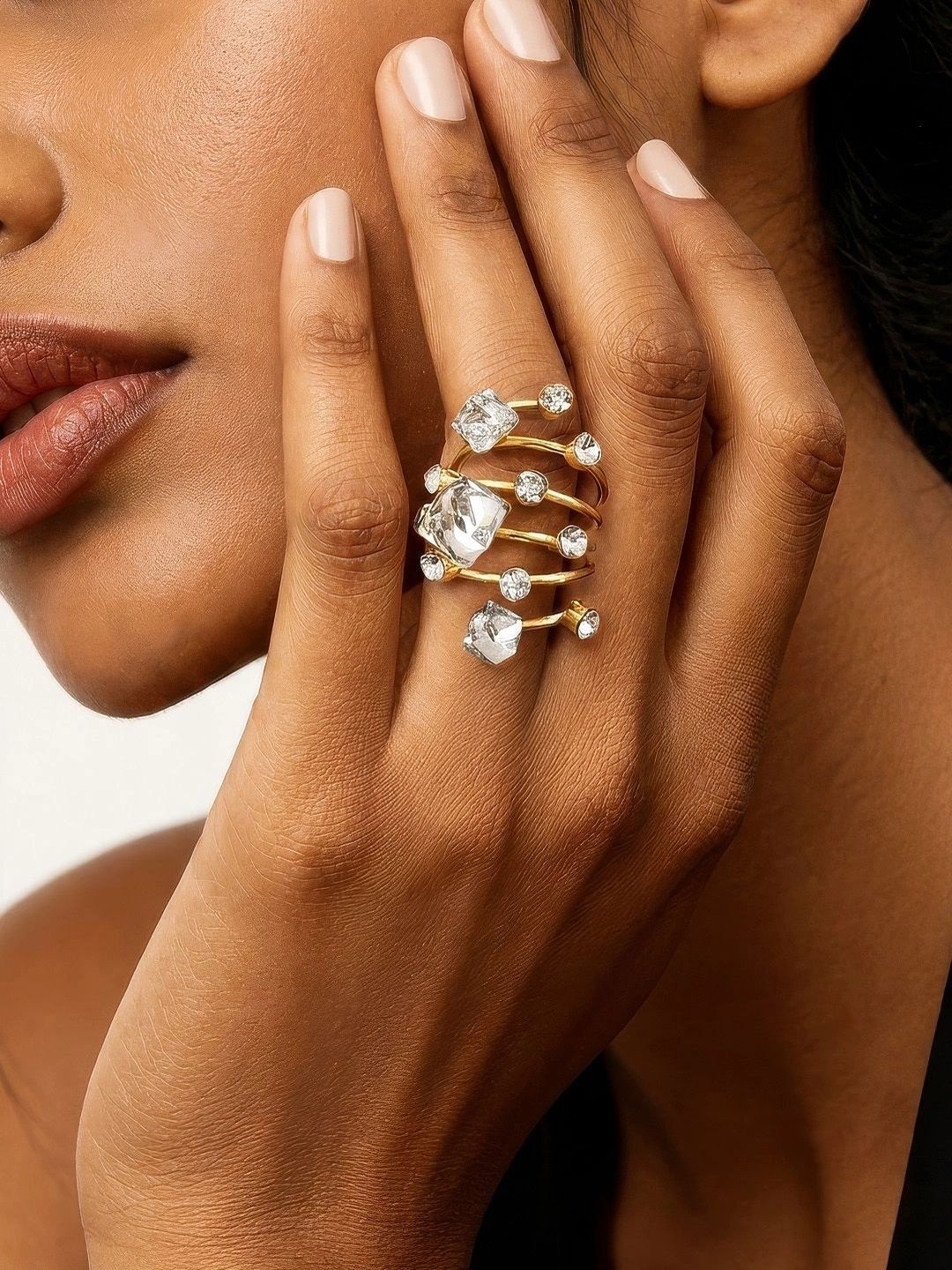 JOKER & WITCH JOKER & WITCH Gold-Plated Stone-Studded Sprinkle Design Adjustable Finger Ring