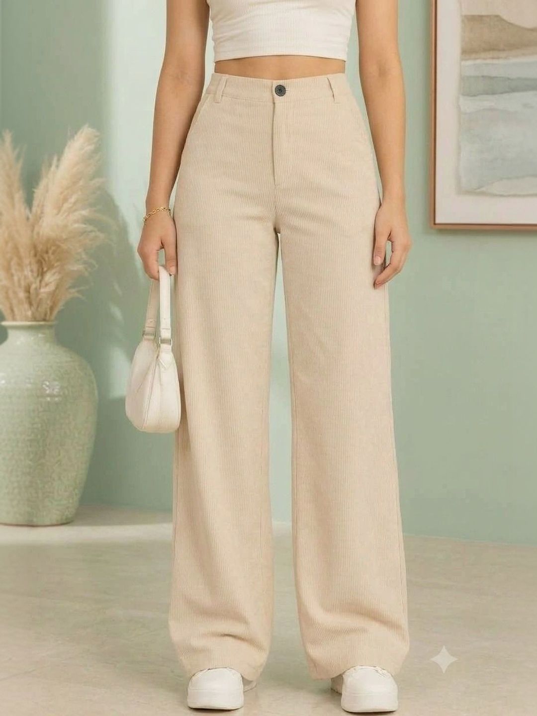 AKACY AKACY Women Textured Straight Fit High-Rise Trousers