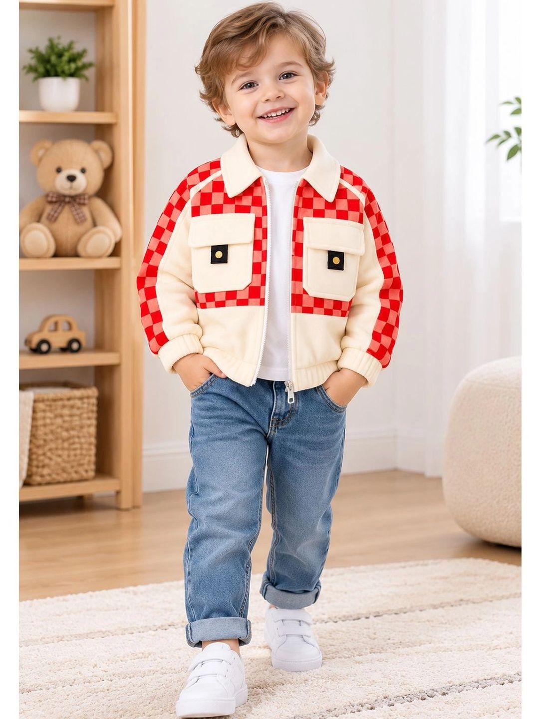 Bold N Elegant Bold N Elegant Boys Checked Outdoor Woven Jacket