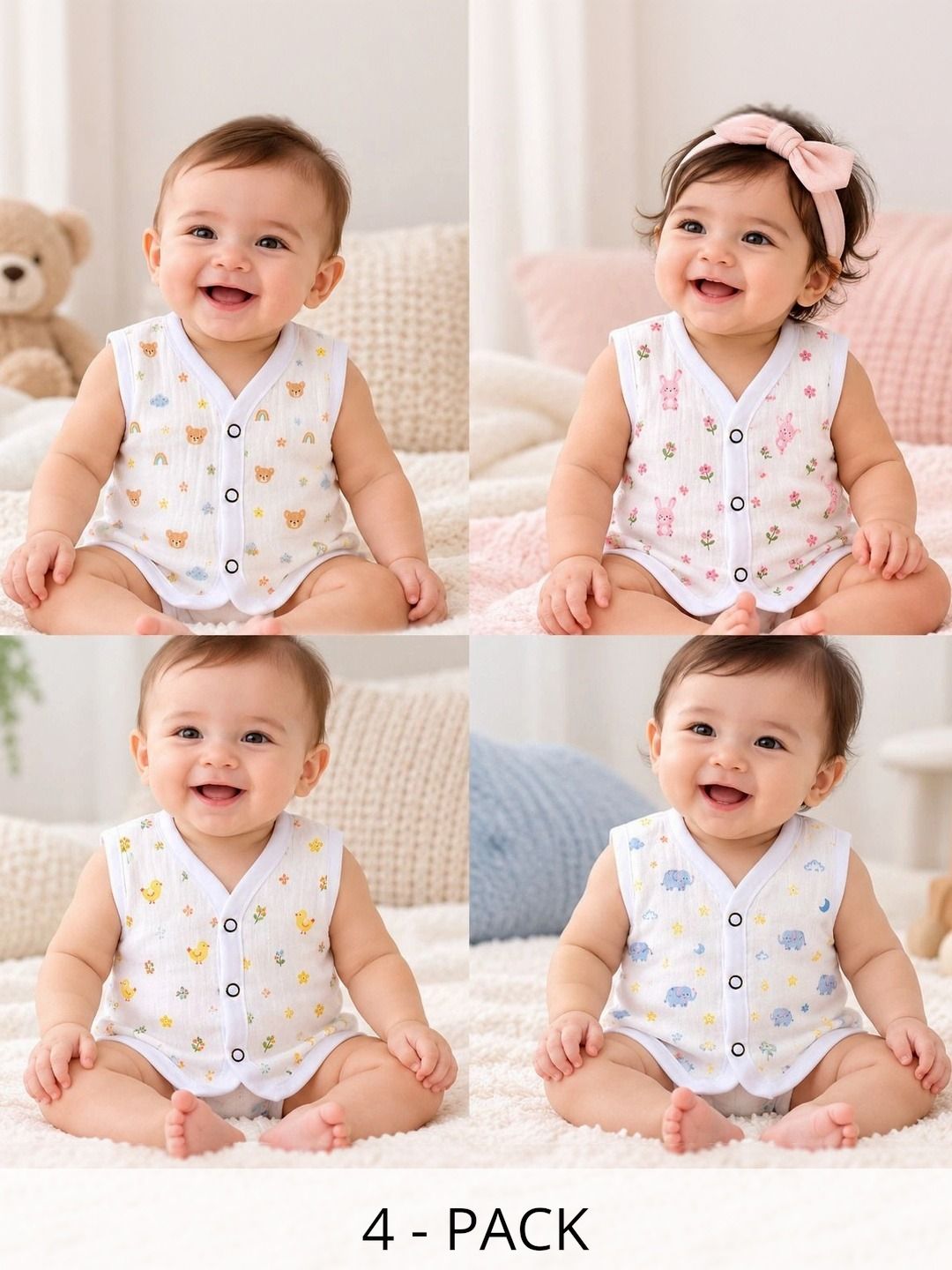 Little Dreams Grow with Style Pack of 4 Printed Assorted Cotton Jhabla-picture-33