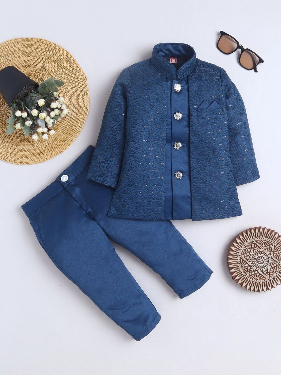 KALINI Boys Mandarin Collar Sherwani-picture-48