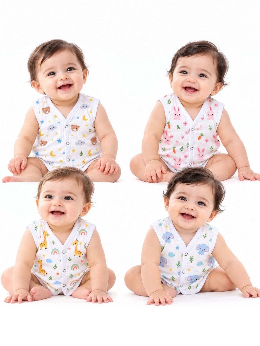 Little Dreams Grow with Style Pack of 4 Printed Assorted Cotton Jhabla-picture-12