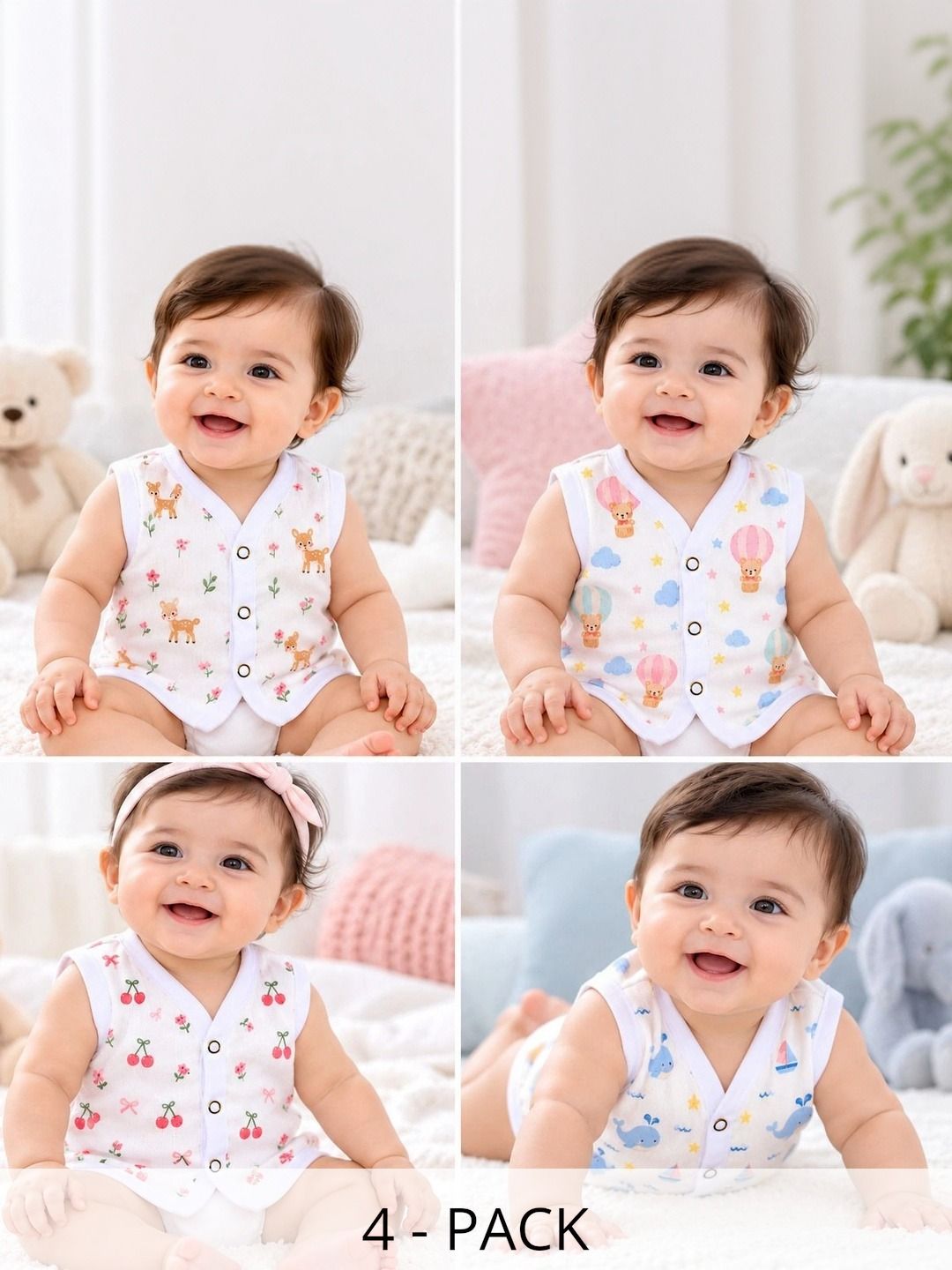 Little Dreams Grow with Style Pack of 4 Printed Assorted Cotton Jhabla-picture-42