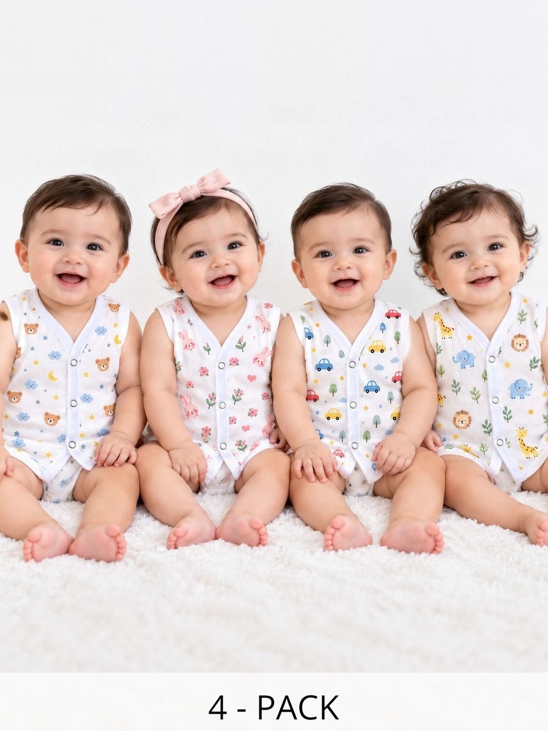 Little Dreams Grow with Style Pack of 4 Printed Assorted Cotton Jhabla-picture-15