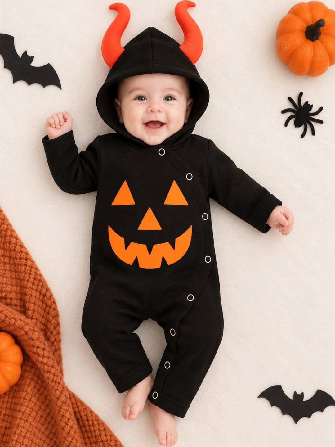 TIPY TIPY TAP Infants Printed Pumpkin Hooded Romper-picture-11
