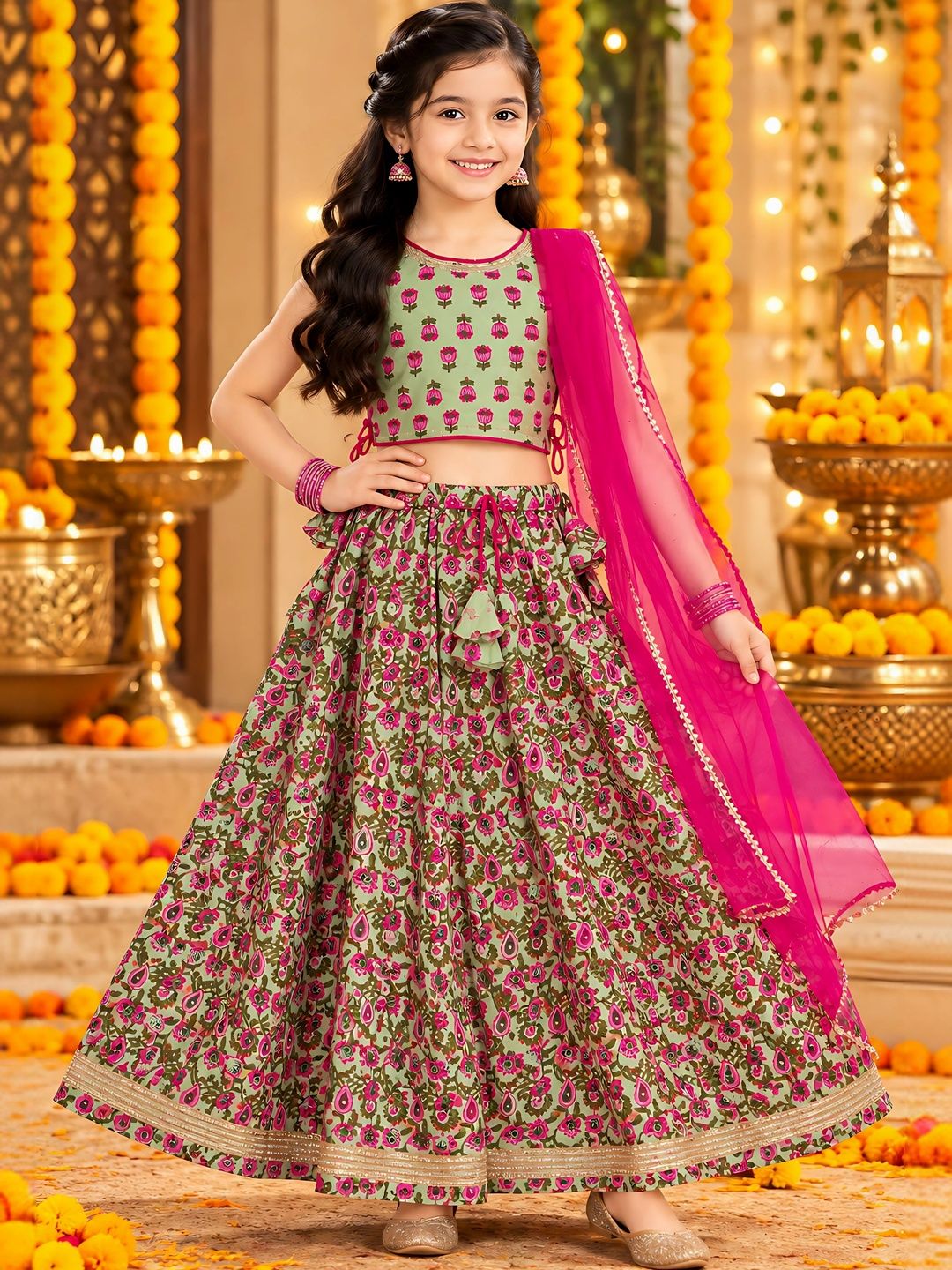 Arshia Fashions Girls Printed Ready to Wear Lehenga & Blouse With Dupatta-picture-58