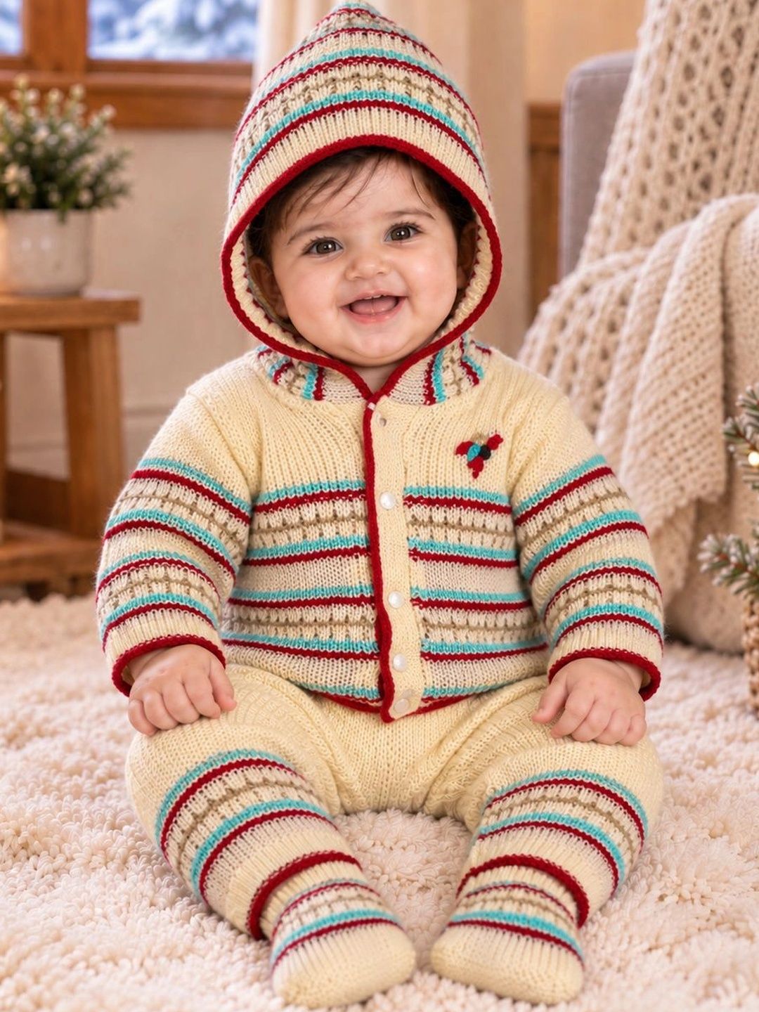 Anixa Unisex Kids Striped Woollen Longline Pullover with Embroidered Detail-picture-25