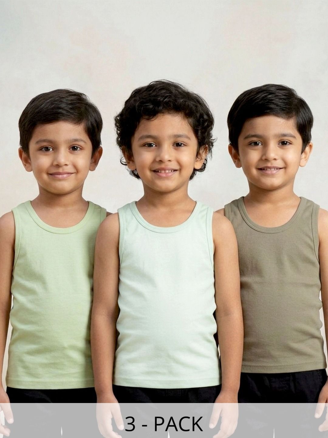 KiddoPanti Boys Pack of 3 Assorted Cotton Blend Undershirt-picture-35
