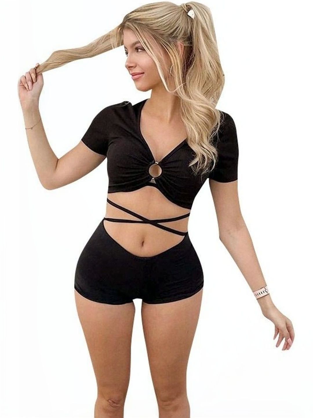 tildosac tildosac Women Solid Contrast Trim Strapless Bikini Set