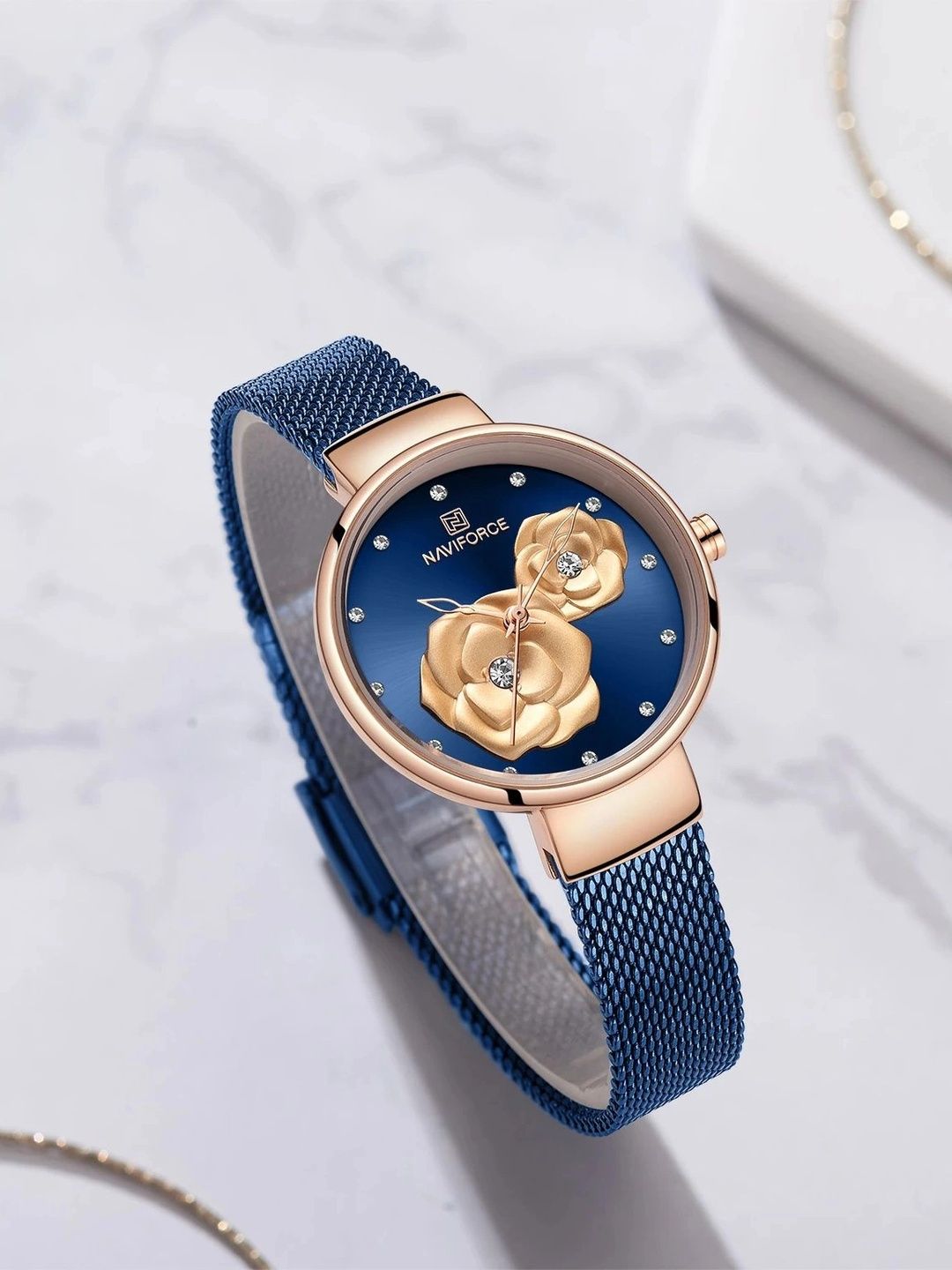 Naviforce Women Embellished Dial & Stainless Steel Bracelet Style Straps Analogue Watch NF5013 RG-BE-BE-picture-20