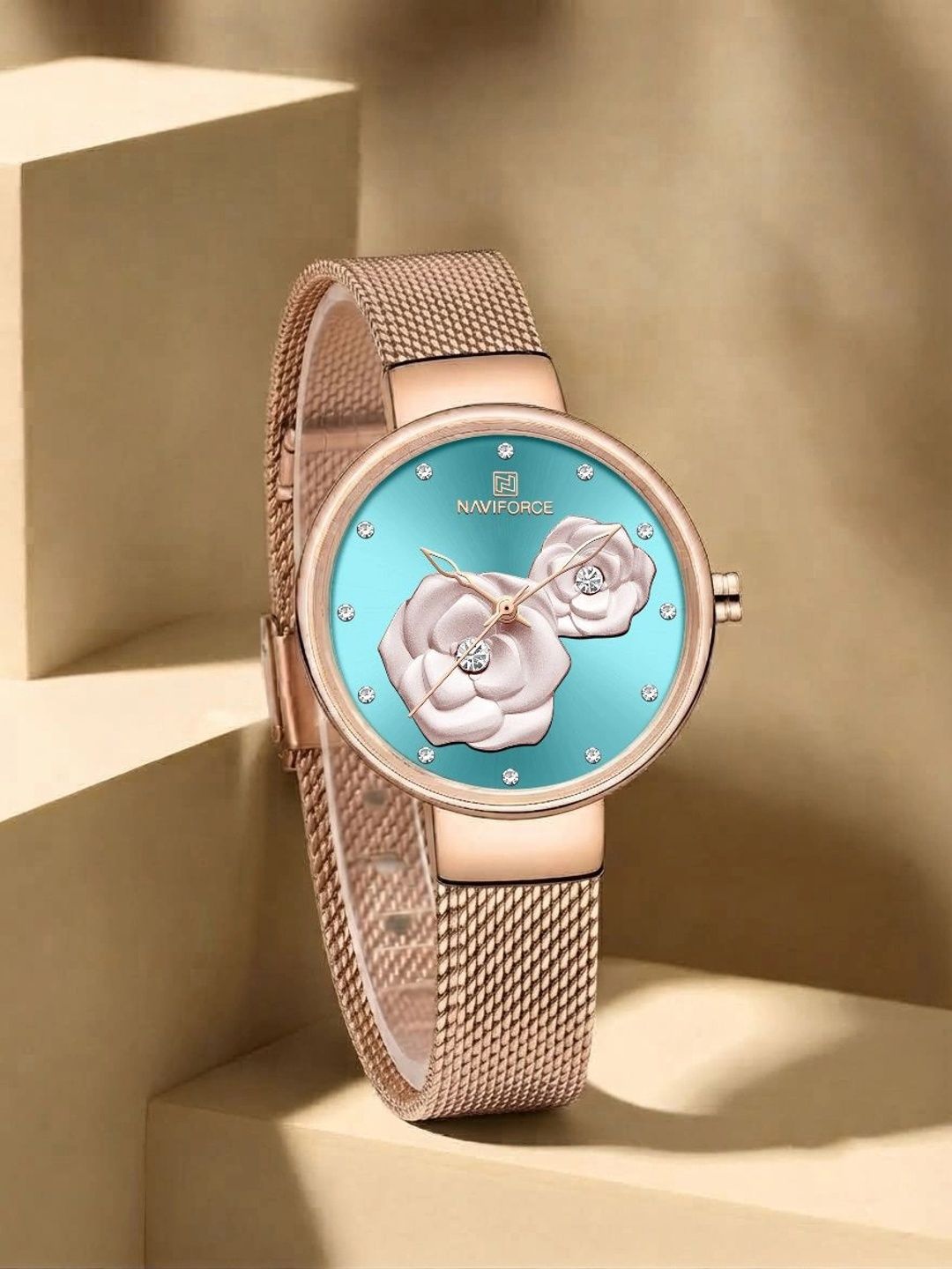 Naviforce Women Embellished Dial & Stainless Steel Straps Analogue Watch NF5013 RG-BE-RG-picture-18