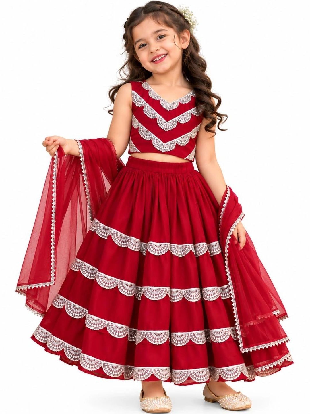 Parindey Girls Embellished Ready to Wear Lehenga & Blouse With Dupatta-picture-57