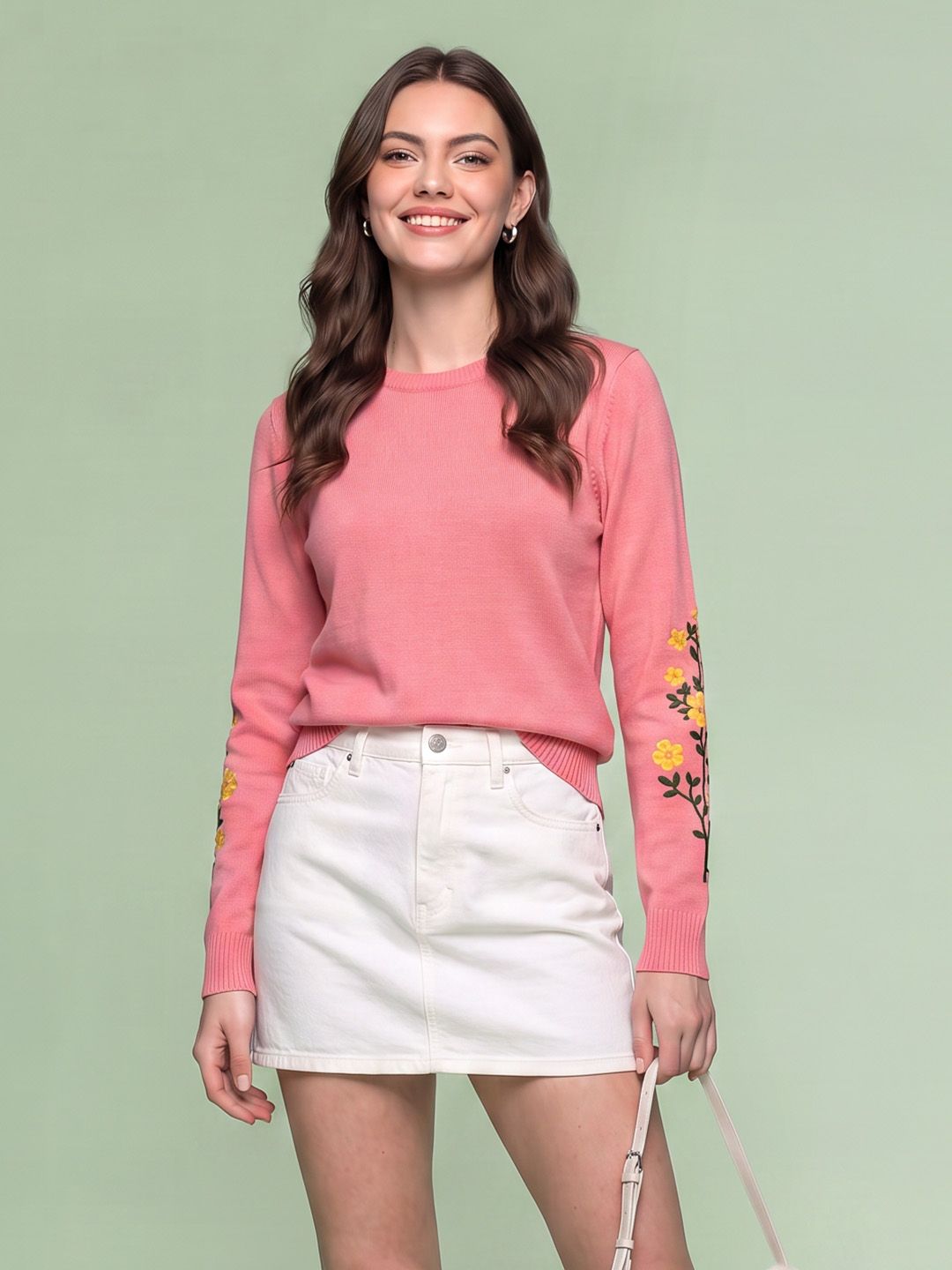 DressBerry DressBerry Floral Embroidered Pullover Sweater