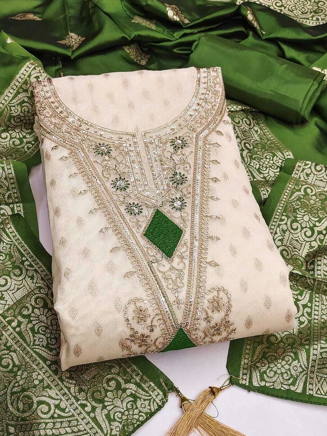 BlissFlair BlissFlair Embroidered Art Silk Unstitched Dress Material