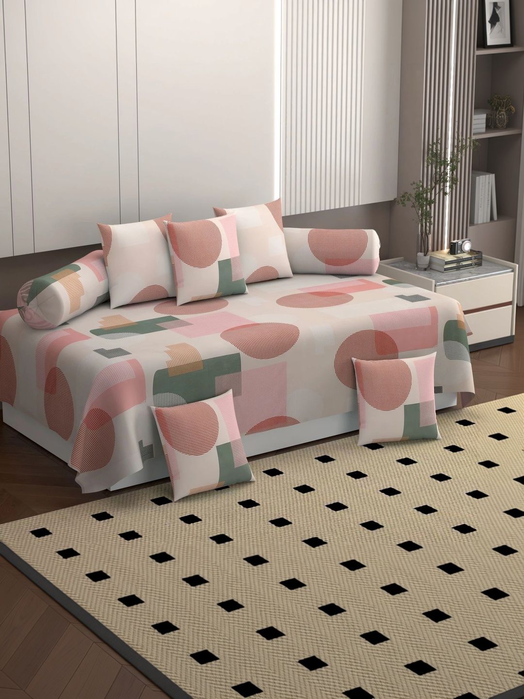 bromwick 8 pieces pink printed bedsheet with bolster & cushion covers
