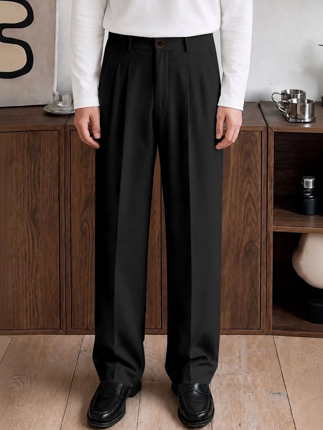 Mast & Harbour Men Relaxed Loose Fit Easy Wash Pleated Trousers-picture-39