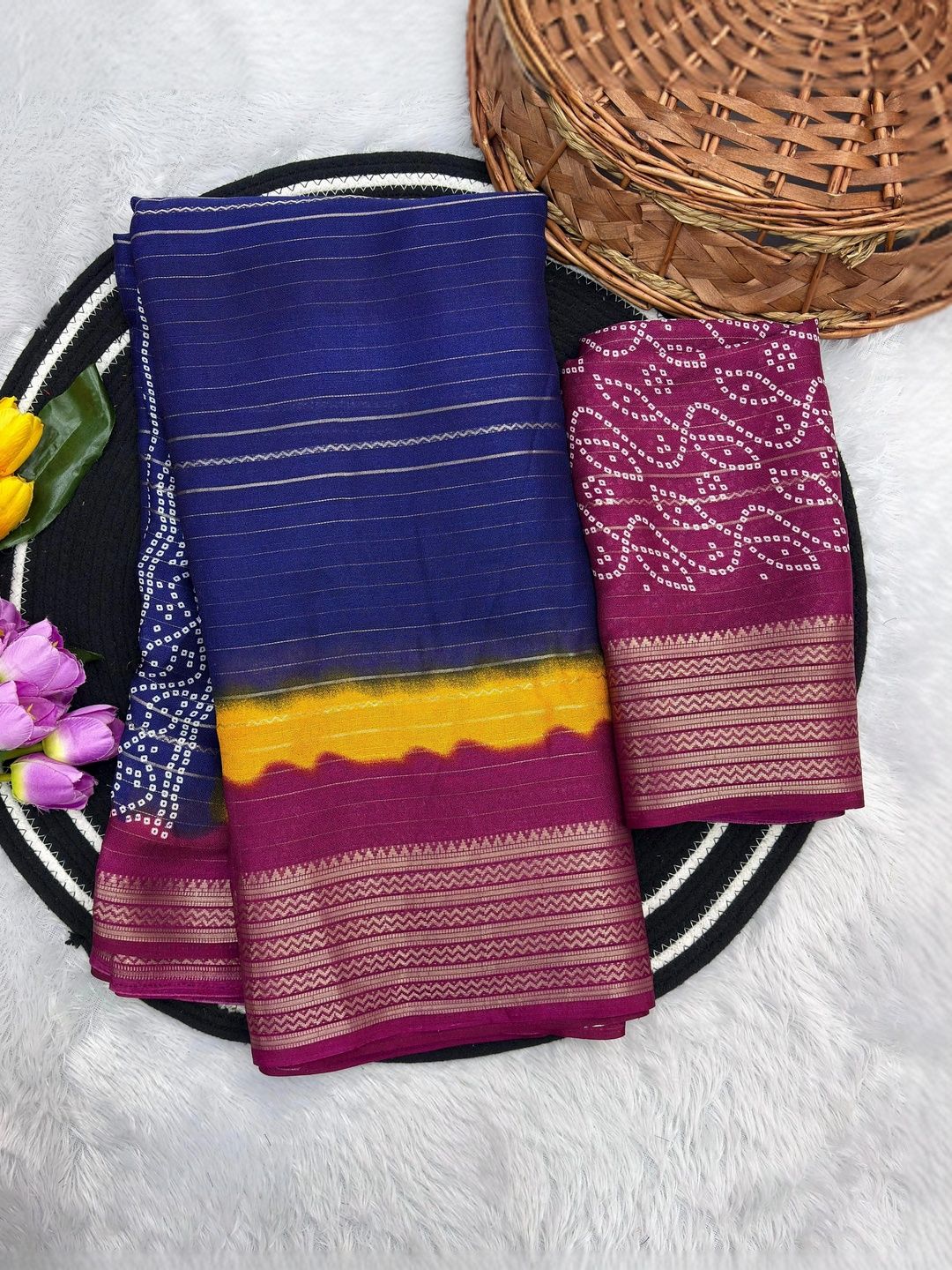 SFCS SFCS Tie and Dye Zari Pure Georgette Kanjeevaram Saree