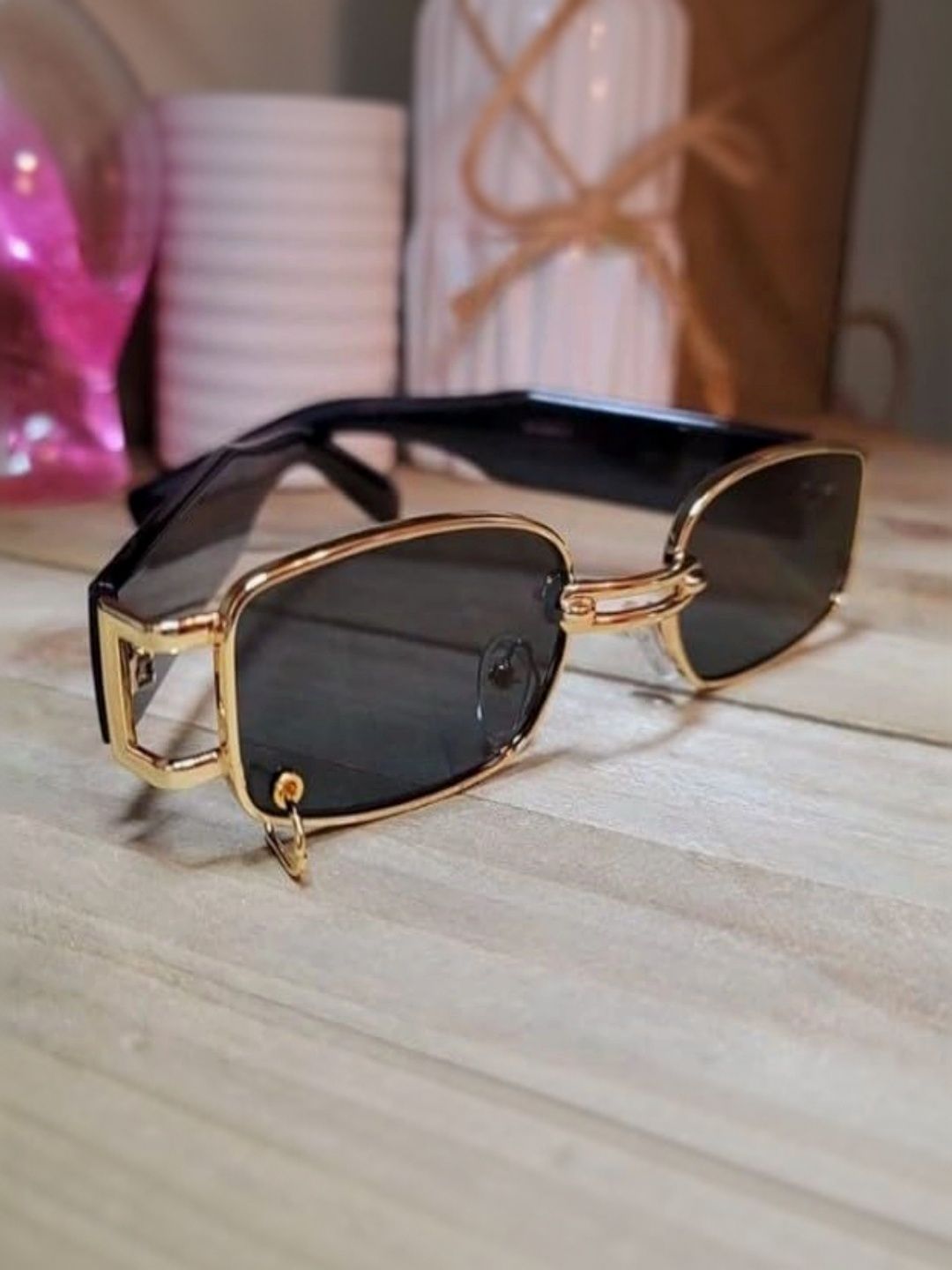 SPADEACES Unisex Black Lens & Gold-Toned Rectangle Sunglasses with-picture-30