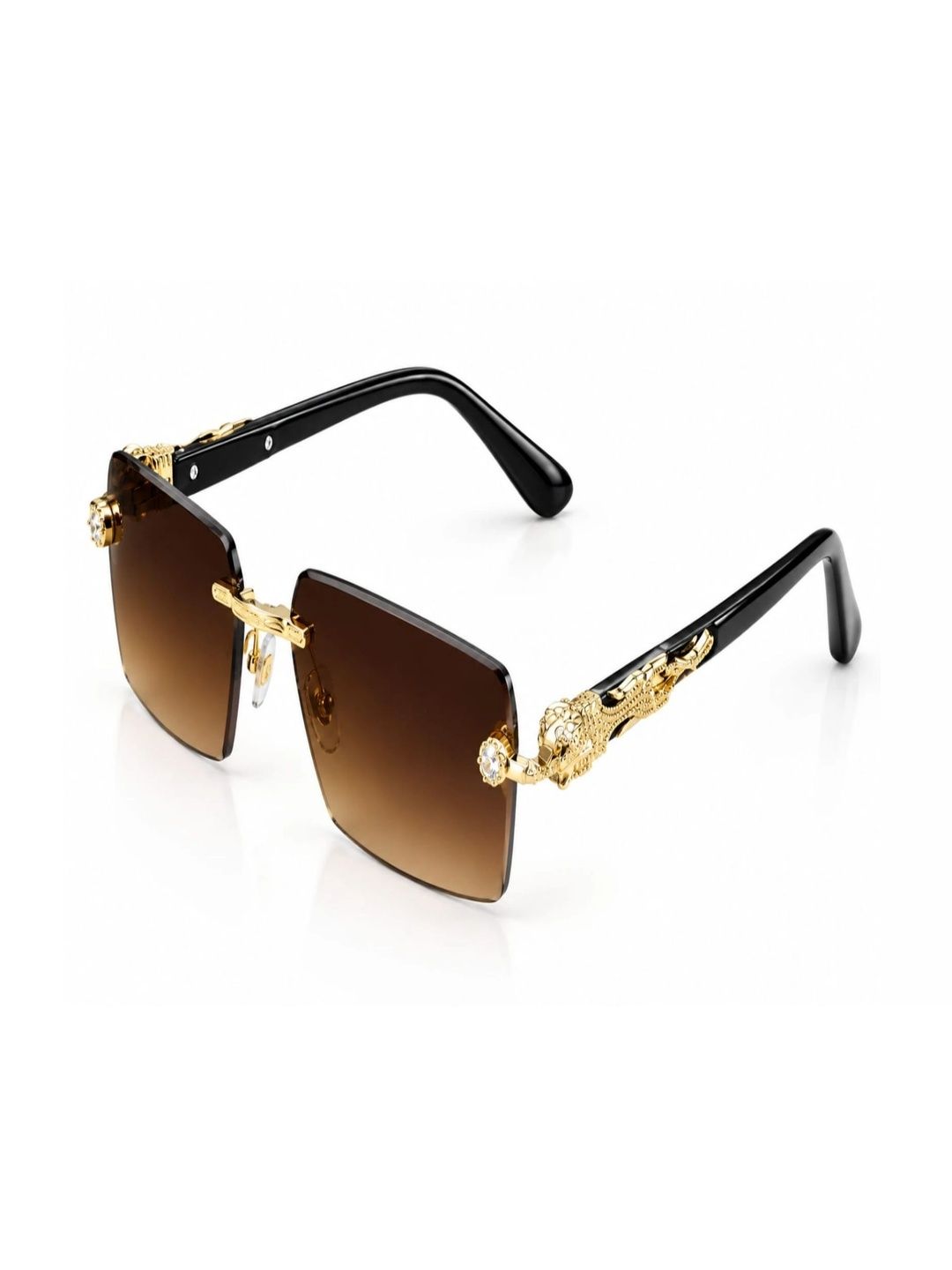 SPADEACES Unisex Brown Lens & Gold-Toned Rectangle Sunglasses with-picture-19