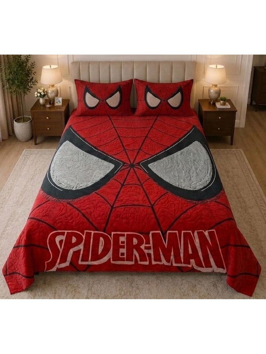 TINDLER KNOTS Red & Black Graphic 300 TC Bedsheet with 2 Pillow Covers