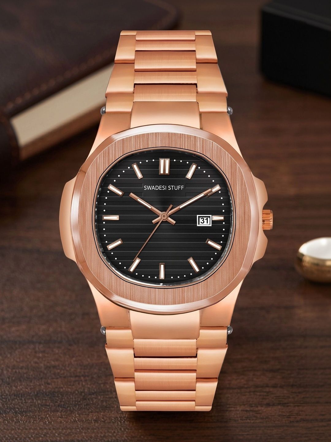SWADESI STUFF Men Dial & Stainless Steel Bracelet Style Straps Analogue Watch AKASH ROSEGOLD-01