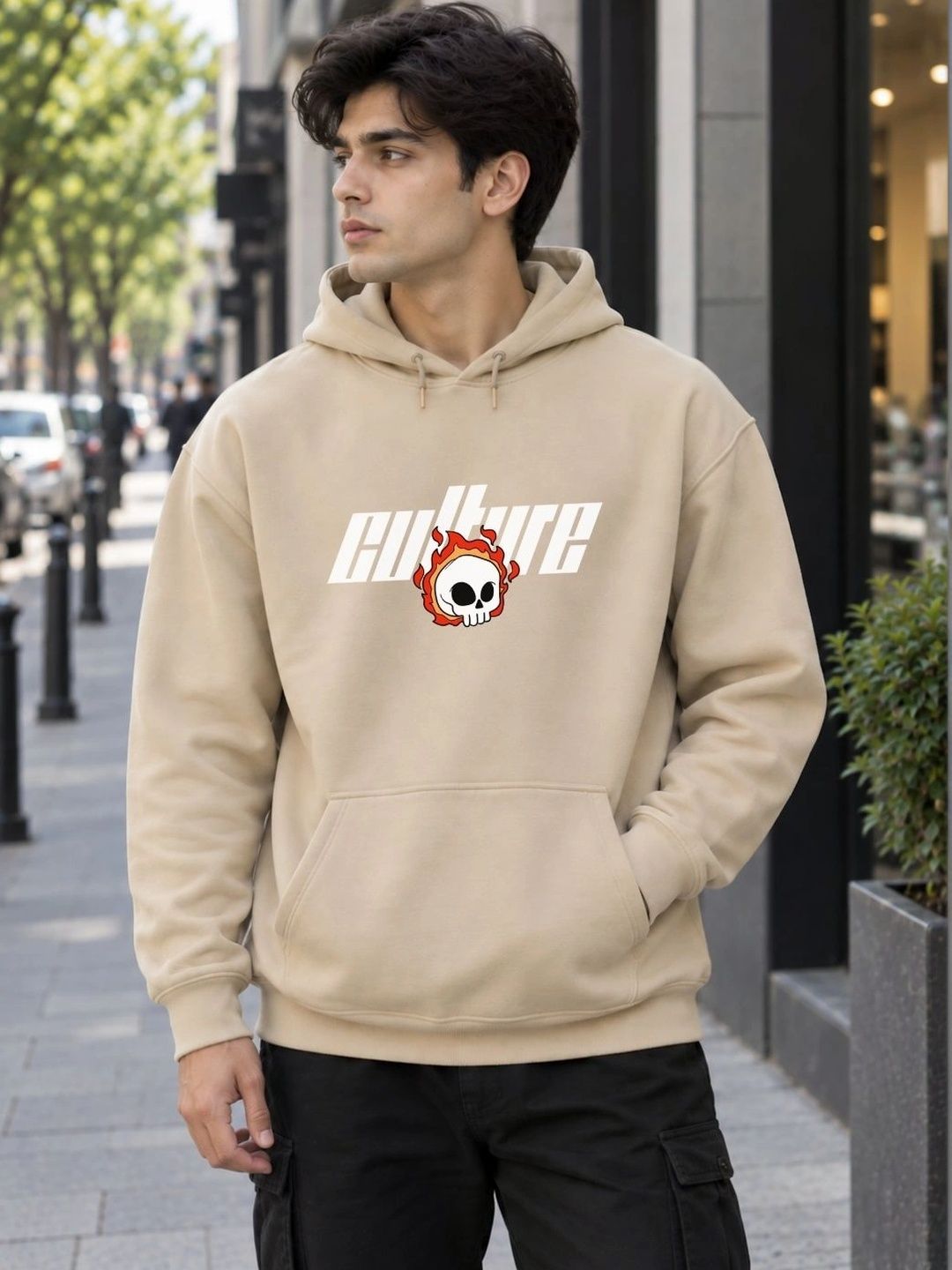 R.Code by The Roadster Life Co. Men Printed Hooded Sweatshirt