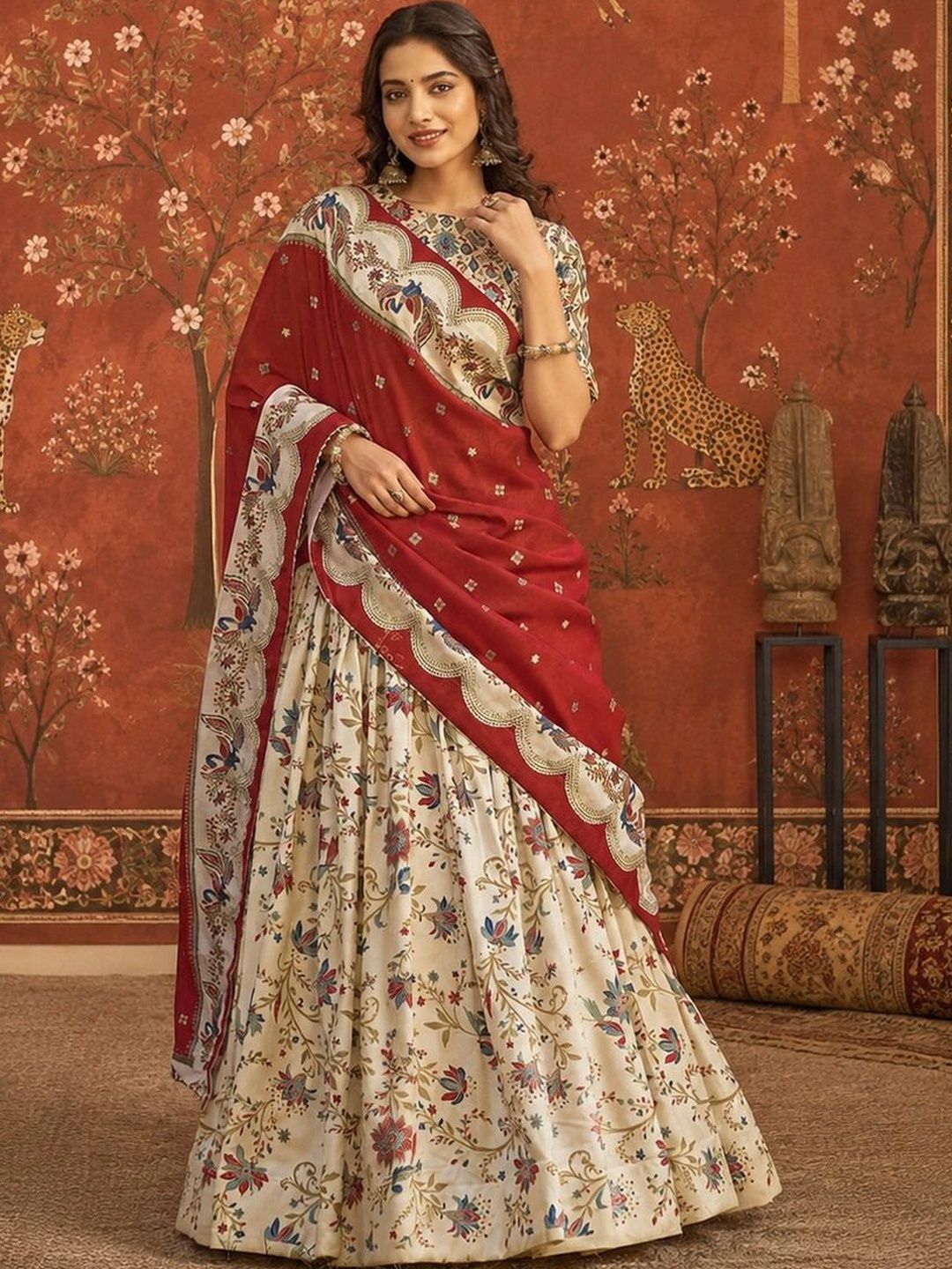 Sangria Printed Semi-Stitched Lehenga & Unstitched Blouse With Dupatta