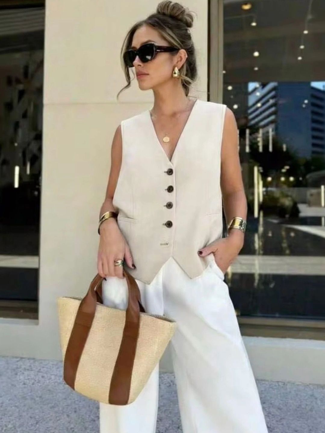 Next One V-Neck Woven Casual Waistcoat-picture-1